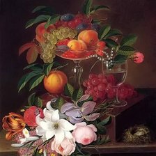 Натюрморт с фруктами и цветами