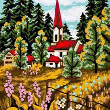 Схема вышивки «доми с красной крышей»