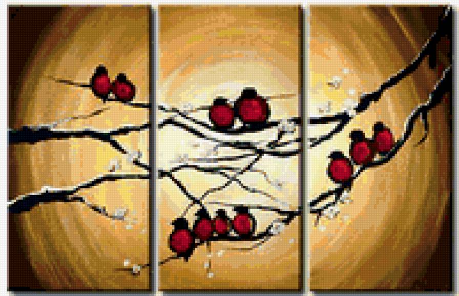 серия"триптих","птицы" - триптих, птицы, снигири - предпросмотр