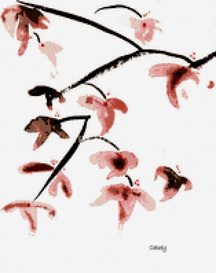 орхидеи в восточном стиле - современная живопись, японская акварель, восток, орхидеи - предпросмотр