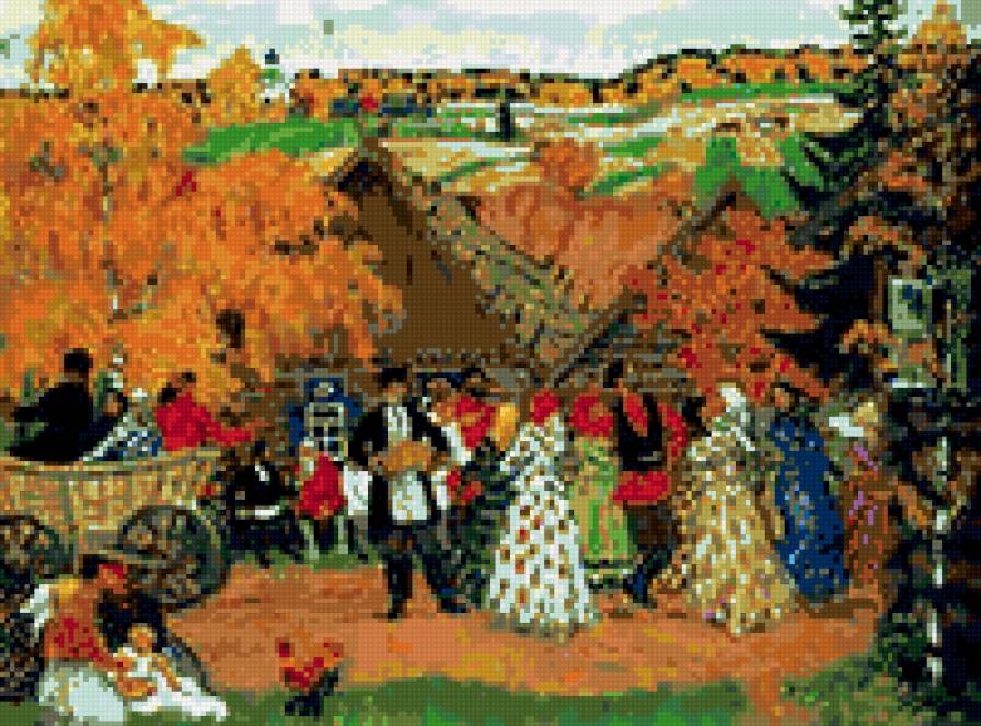 деревенский праздник кустодиев - деревня народ гармонь осень - предпросмотр