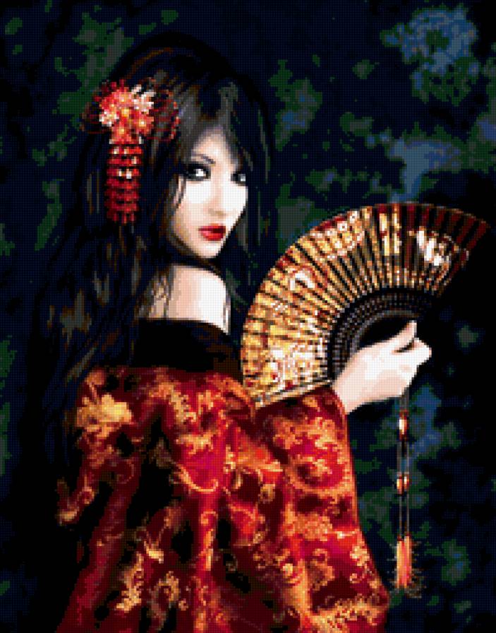 девушка с веером - предпросмотр