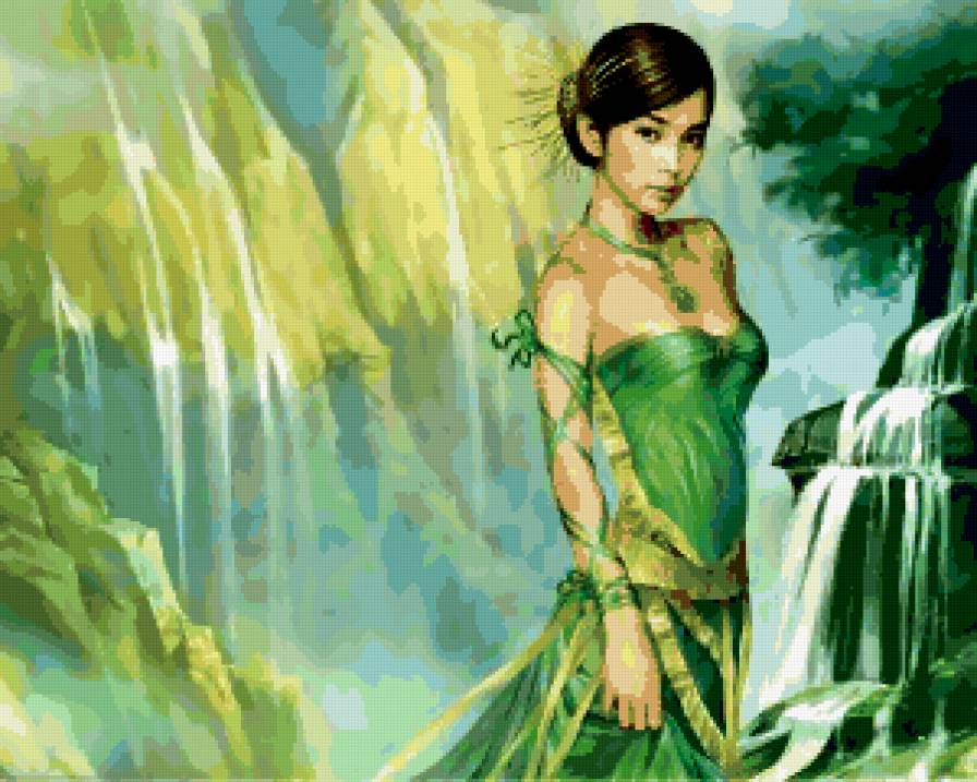 девушка в зеленом - девушка, фэнтази - предпросмотр