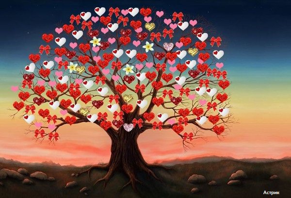 Дерево любви - дерево, любовь, сердечки, стразы - оригинал