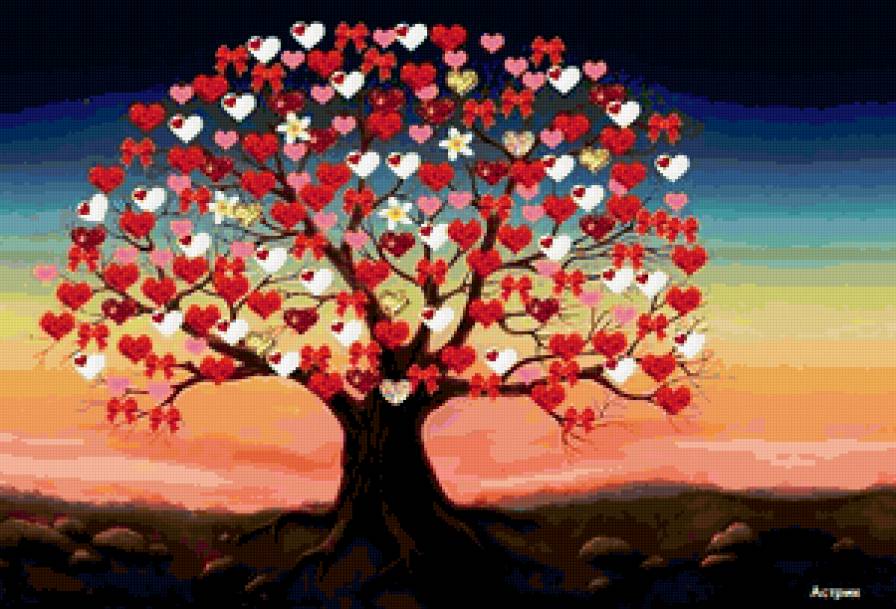 Дерево любви - стразы, сердечки, любовь, дерево - предпросмотр