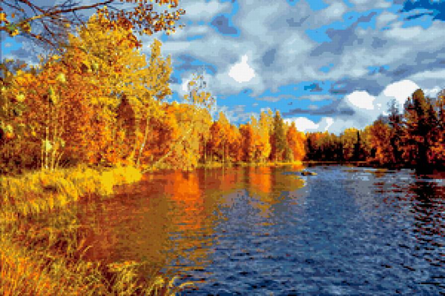 осень - пейзаж, осень, золото, вода, листья, отражение, озеро - предпросмотр