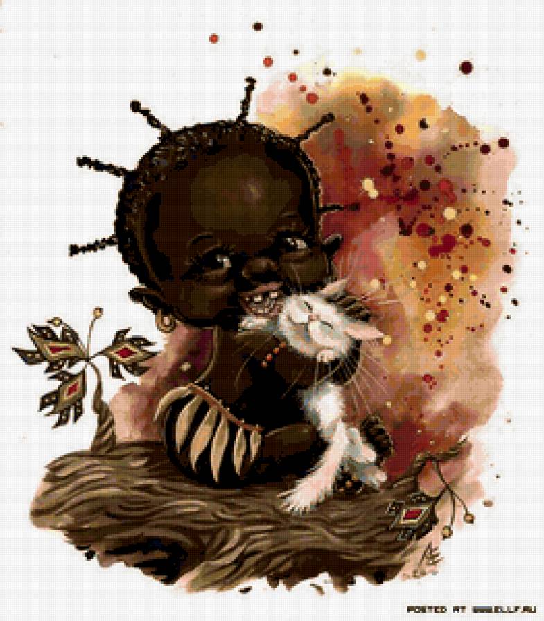 Негретенок с котиком - дети, кот - предпросмотр