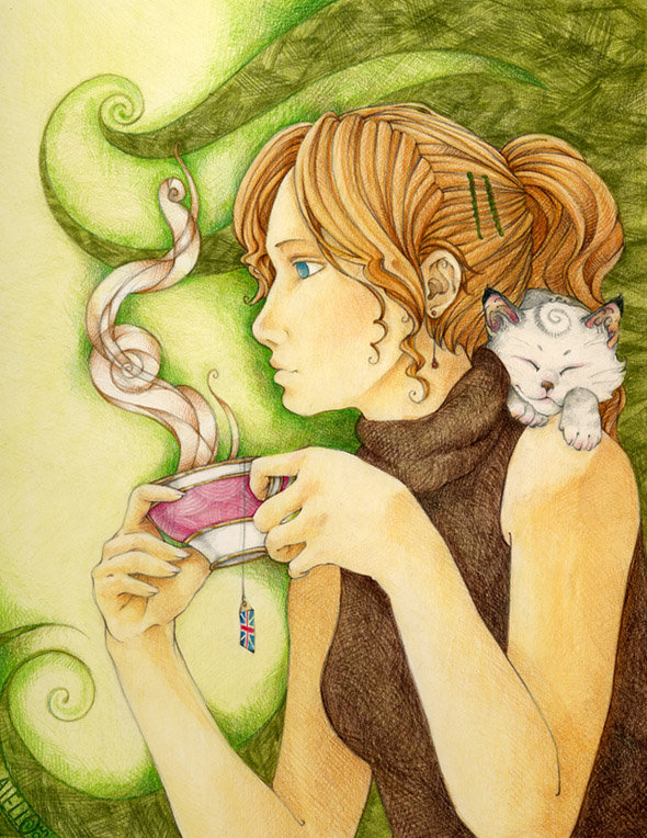 Таня хозяйка кота. Девушка с чашкой кофе арт. Кофе арт. Девушка пьет кофе рисунок. Девушка с кофе рисунок.