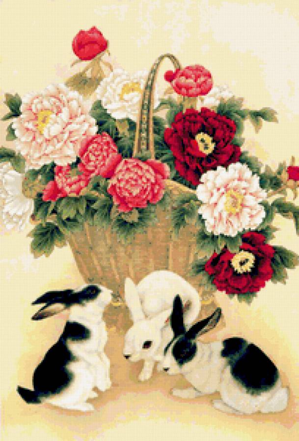 кролики 1 - кролики, цветы - предпросмотр