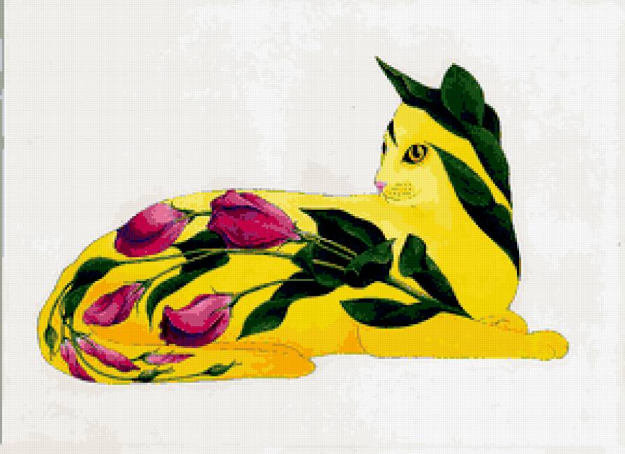 кошка2 - цветы, кошка - предпросмотр