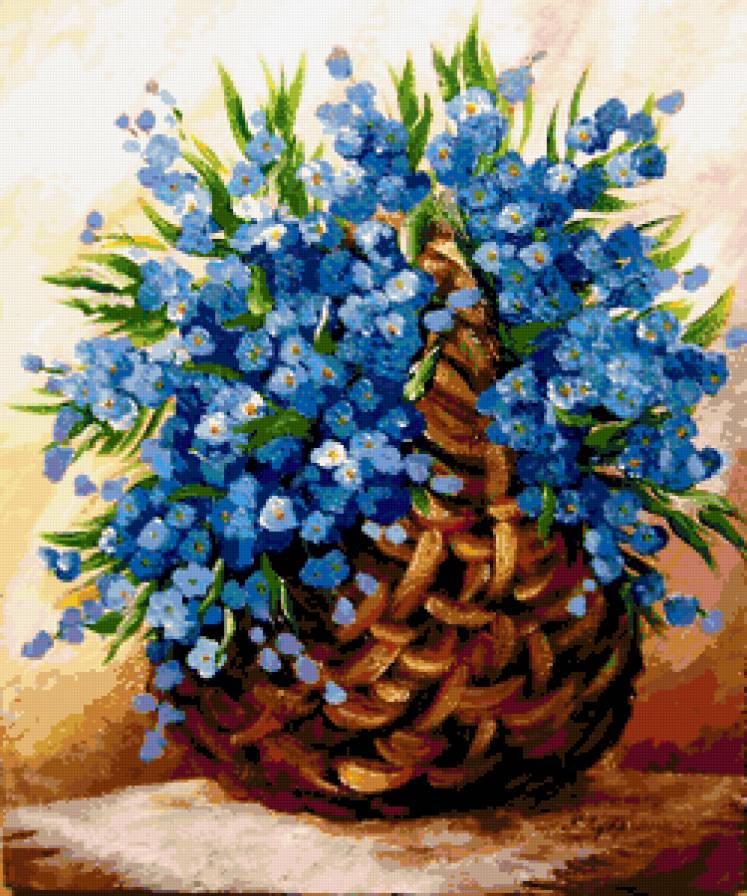 Корзина с незабудками - цветы, незабудки, корзина, цветочки, природа, незабудка, флора - предпросмотр