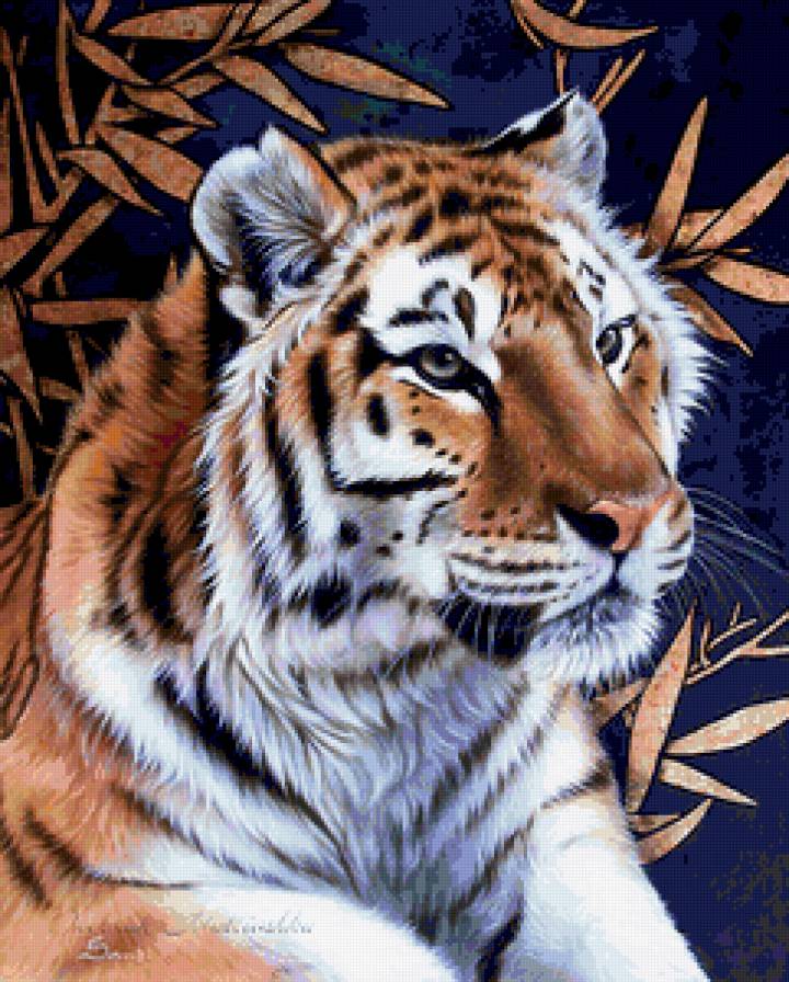 ХУДОЖНИК - Sandi Baker - тигр, дикая кошка, лев, зверь, животное, лес, хищник, картина - предпросмотр