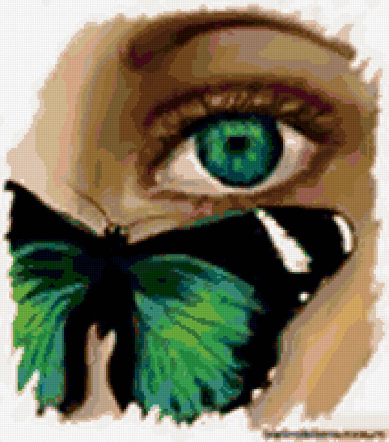 Серия: Яркая подушка. Взгляд бабочки. - насекомые, девушка, глаз, бабочка - предпросмотр