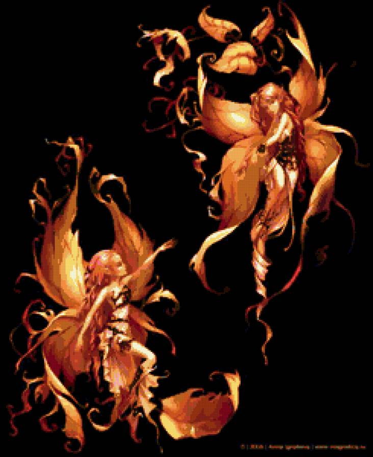 Лесные нимфы. - девушка, сказки, выдумки, легенды, крылья, мифы, листья - предпросмотр