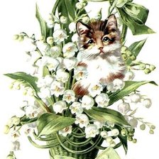 Оригинал схемы вышивки «ландыши и котенок» (№295238)