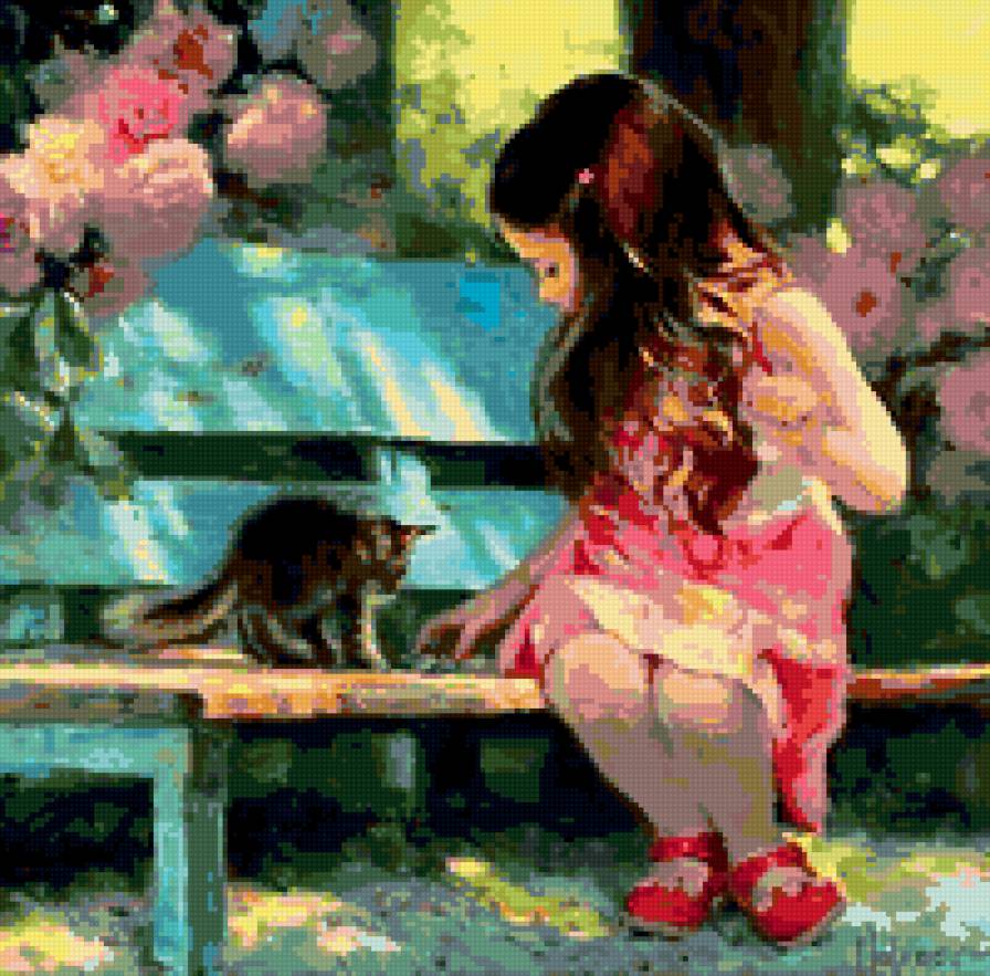 Девочка и котенок - девочка, котенок - предпросмотр