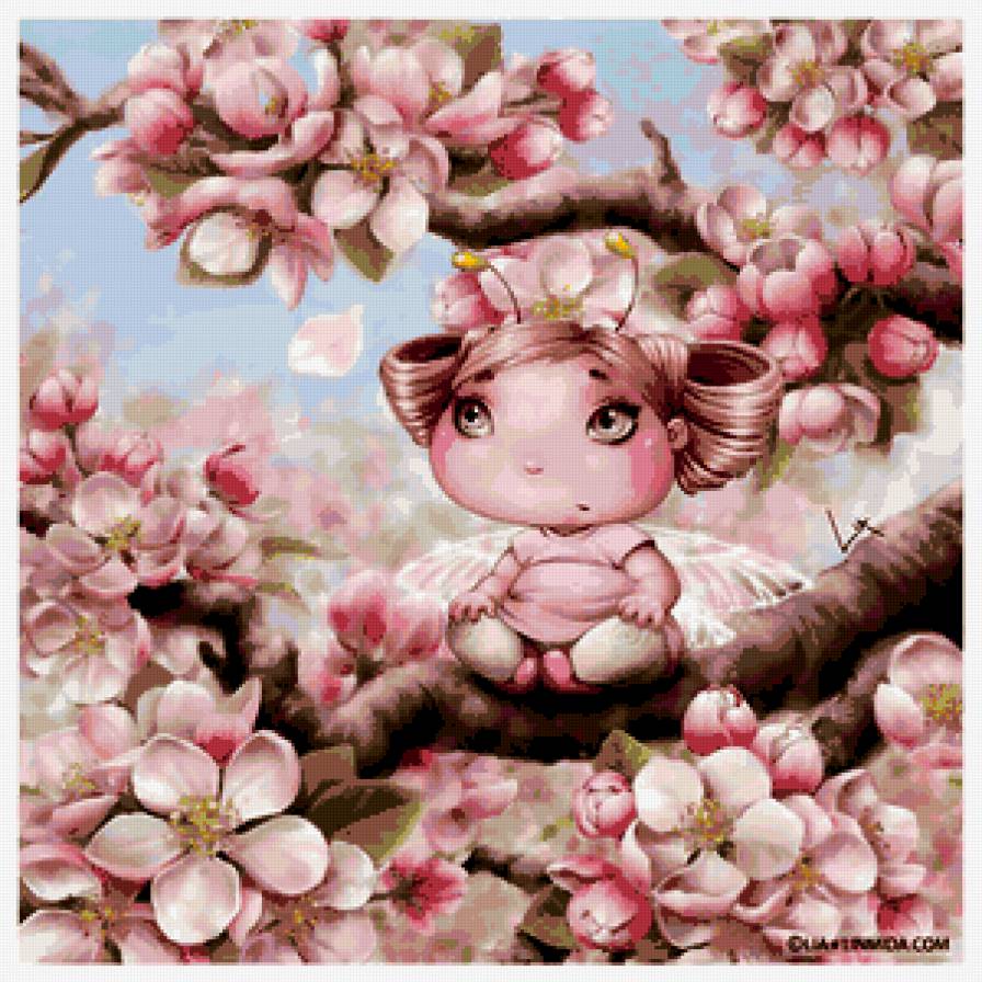 Малышка в цветах вишни - лето, сакура, детское, цветы вишни, девочка - предпросмотр