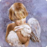 ангел - подушка, ангел, картина, ребенок, кролик - оригинал