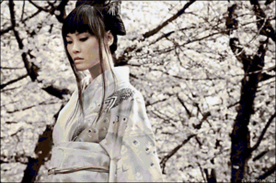 Прогулка по цветущему саду. - девушки, восток, япония - предпросмотр