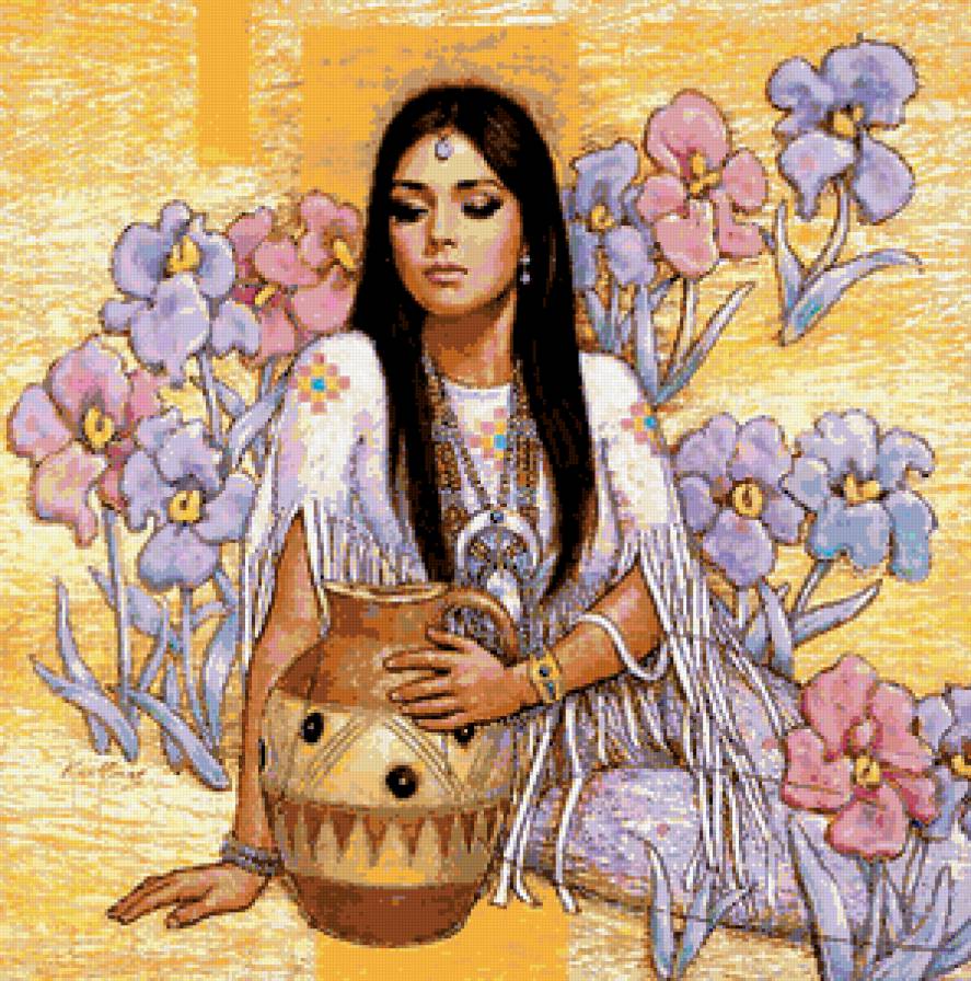 девушка с кувшином - цветок, кувшин, восток, девушка - предпросмотр