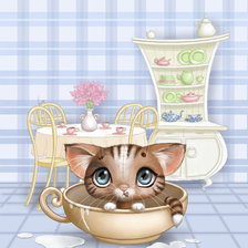 Схема вышивки «Котенок в чашке»