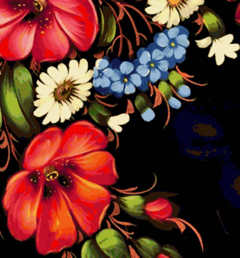 Цветочное панно - незабудки, панно, жостовская, подушка, гибискус, роспись, цветы - предпросмотр