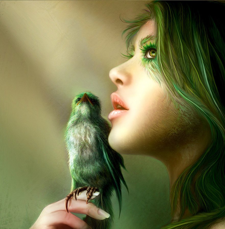 Девушка с птицей - оригинал