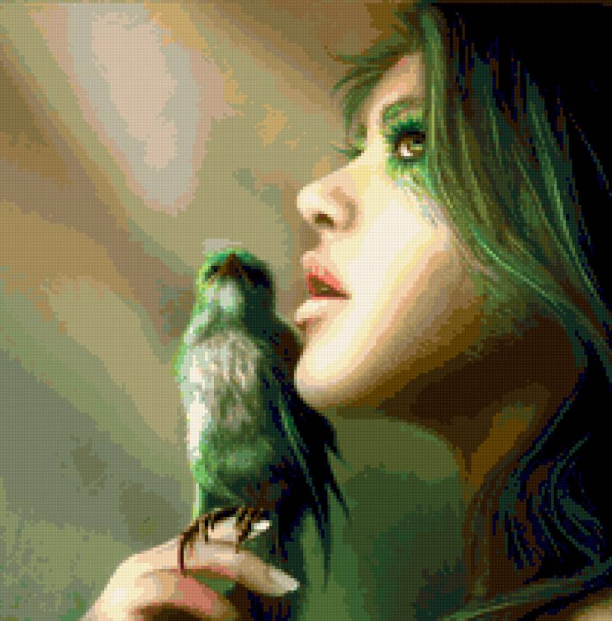 Девушка с птицей - предпросмотр