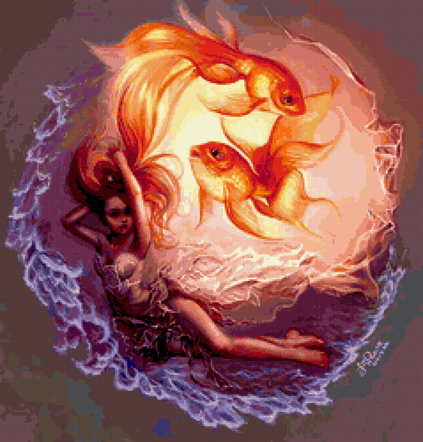 золотые рыбки - девушка, рыбки - предпросмотр