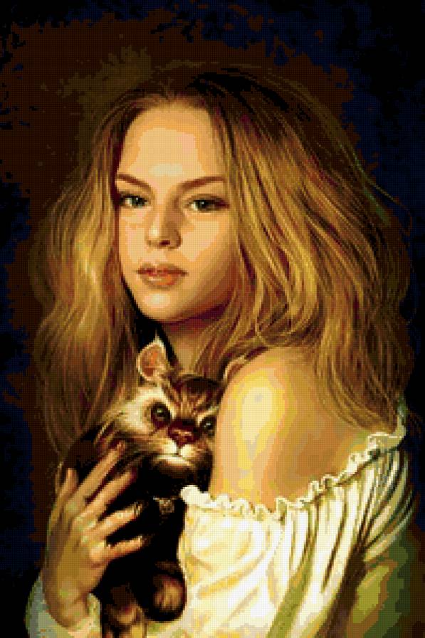 Живопись - девушка. зверек - предпросмотр