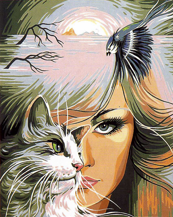 девушка, кот - девушка, кот - оригинал