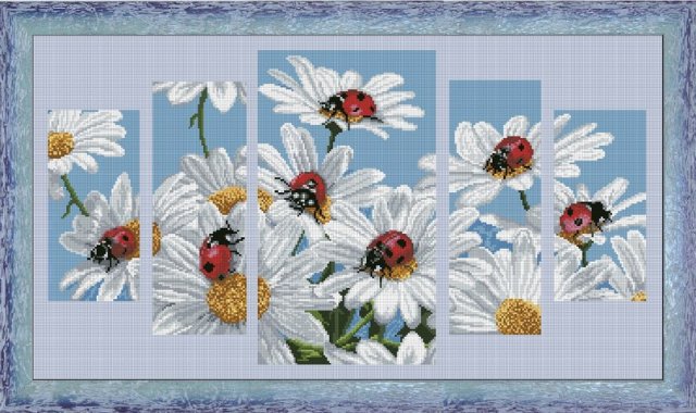 полиптих "очаровательные ромашки" - ромашки, божья коровка, полиптих, цветы - оригинал