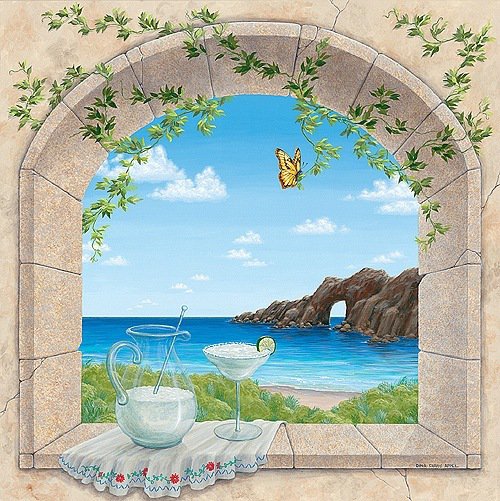 Окно в мир. Кувшин - плющ, пейзаж, море, окно, природа - оригинал