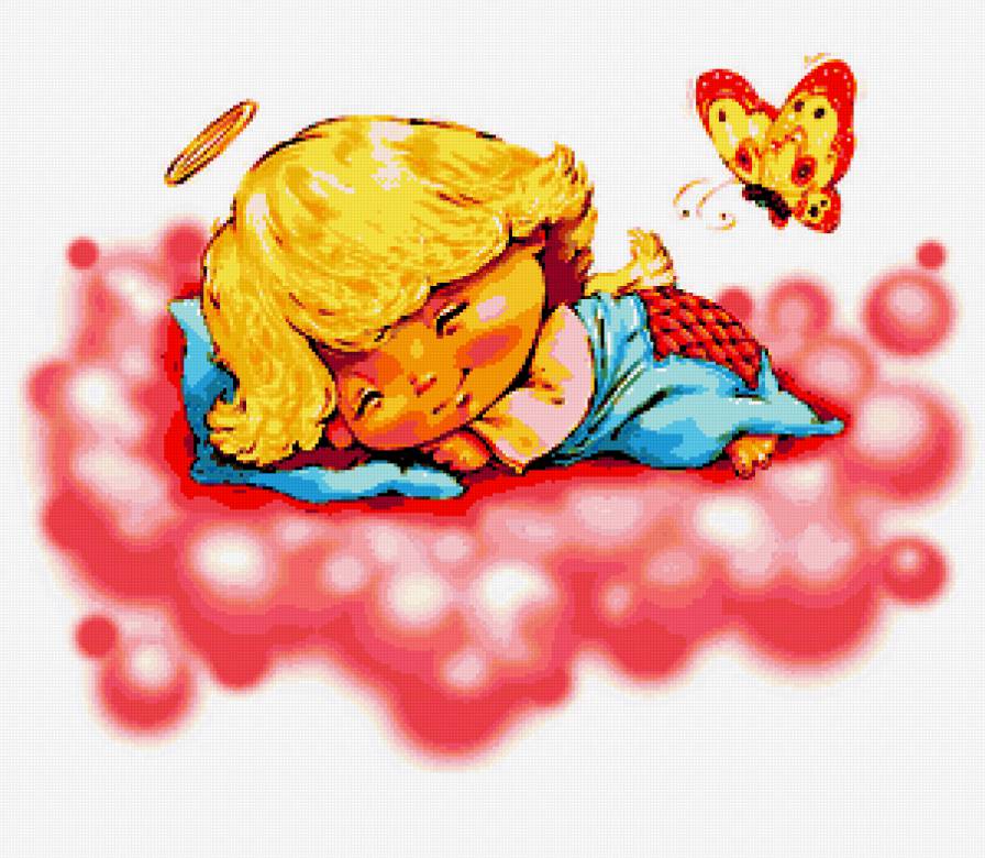 Спяший ангелочек - детское, облака, бабочка, ангел, сон - предпросмотр