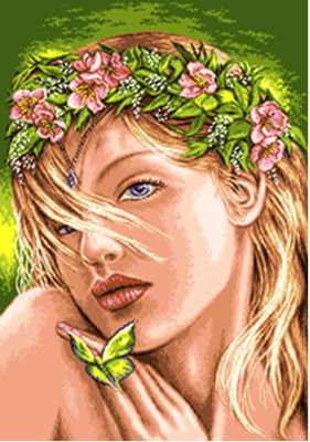 девушка с венком - цветы, девушка, бабочка - оригинал