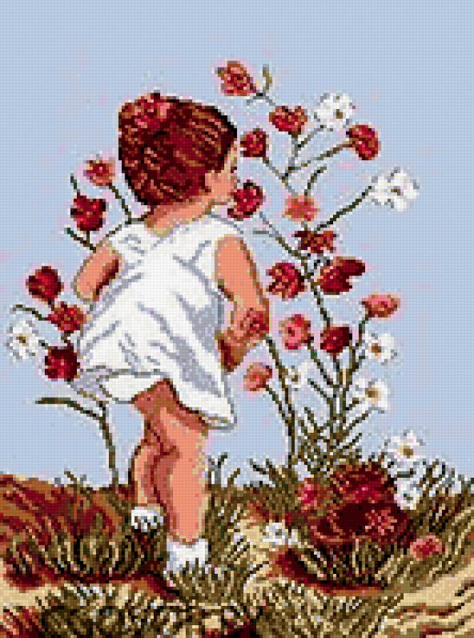 девочка у цветов - цветы, дети - предпросмотр