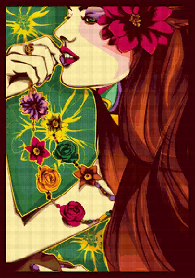 девушка - портрет, графика, образ, цветы - предпросмотр