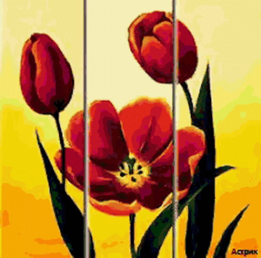 Триптих "Тюльпаны" - тюльпаны, букет, цветы - предпросмотр