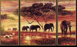 Триптих "Индия" - савана, слоны, страны мира - оригинал