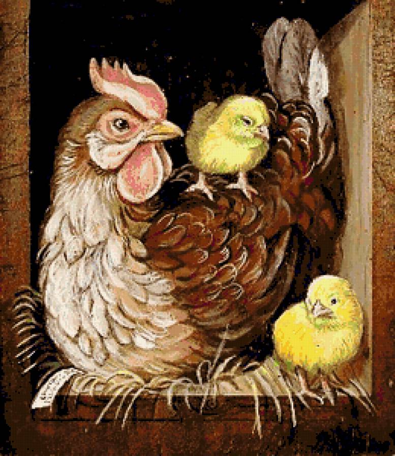 Наседка с цыплятами - курица, цыплята, птицы, птенцы, малыши, курочка, наседка, детки - предпросмотр