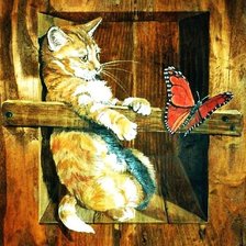 Оригинал схемы вышивки «Котёнок и бабочка» (№298656)