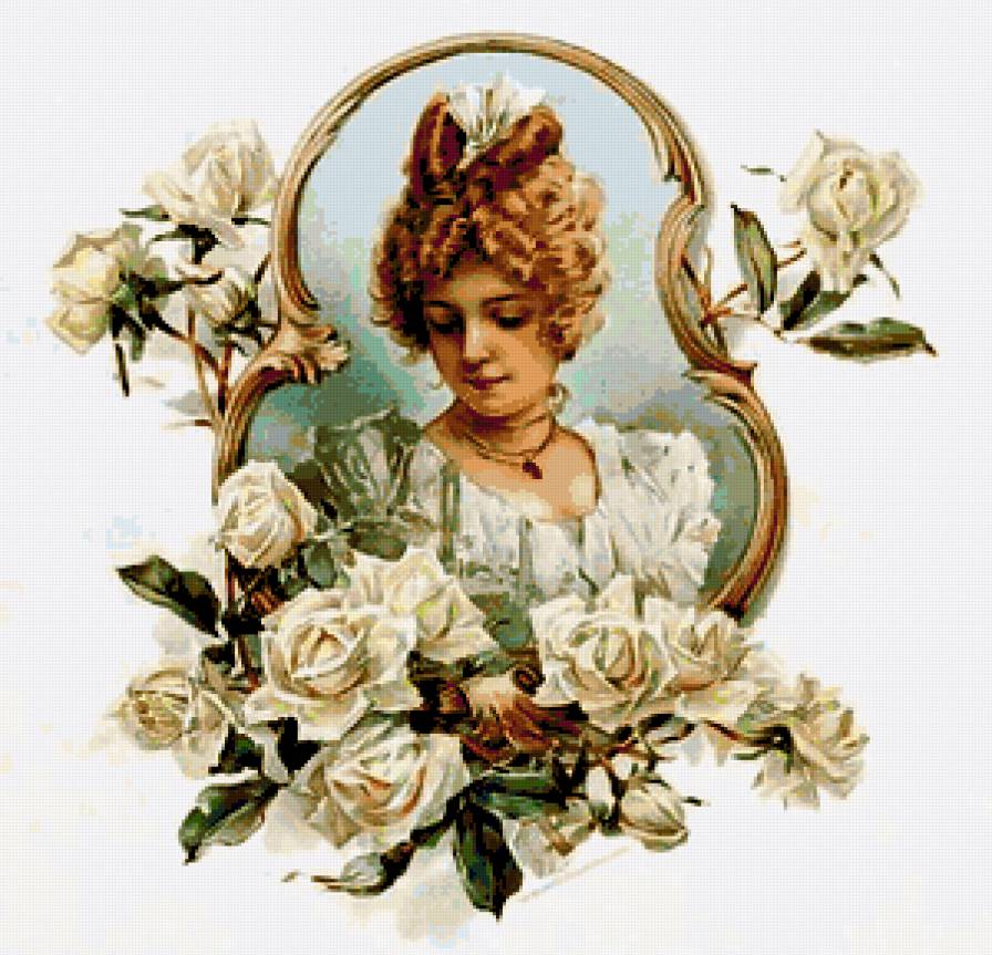 Женщины и цветы - женский портрет, незнакомка, женщина, розы, ретро, цветы - предпросмотр