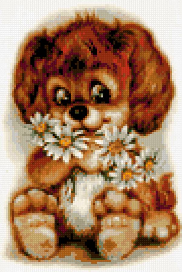 щенок - ромашки, щенок, букет, детские - предпросмотр