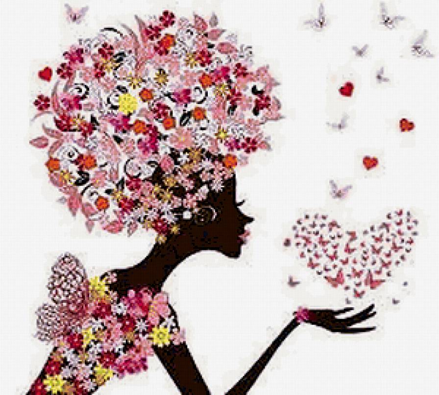 весна - силуэт, бабочки, цветы, девушка, сердечко - предпросмотр