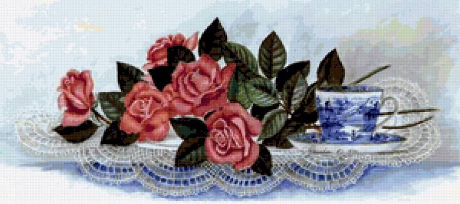 натюрморт - чашка, розы - предпросмотр