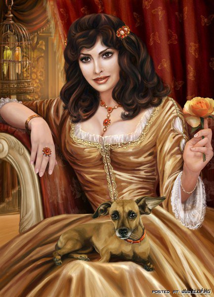 №300633 - девочка, собаки, картина, игра - оригинал