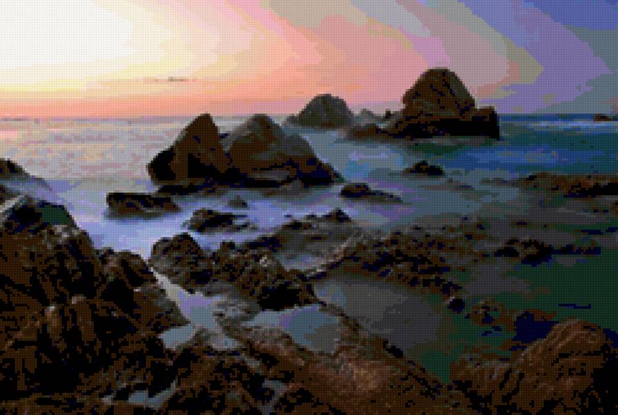 тихая вода - закат, море, природа, камни, вода, вечер - предпросмотр