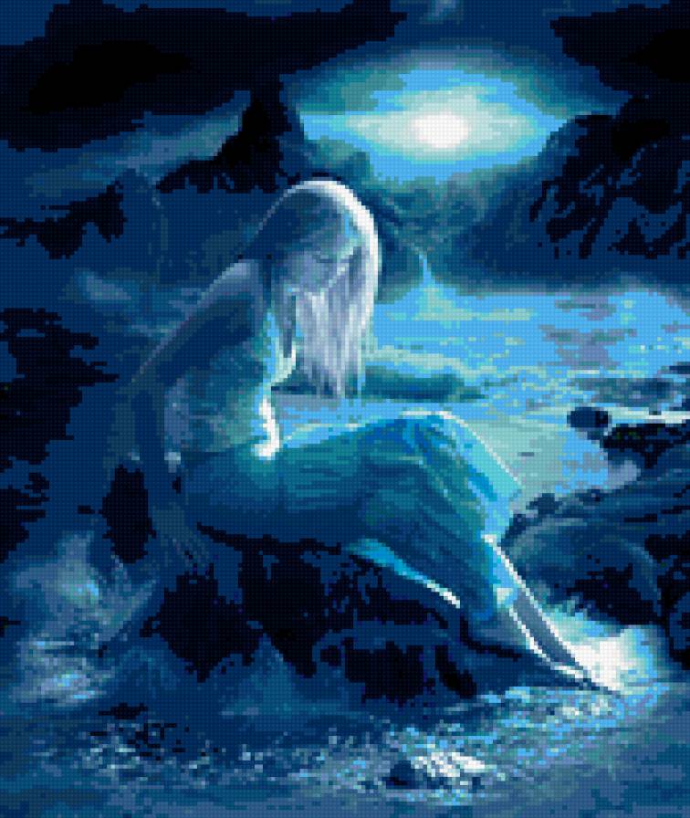 Ночной океан - луна, девушка, волны, женщина, океан, ночь - предпросмотр