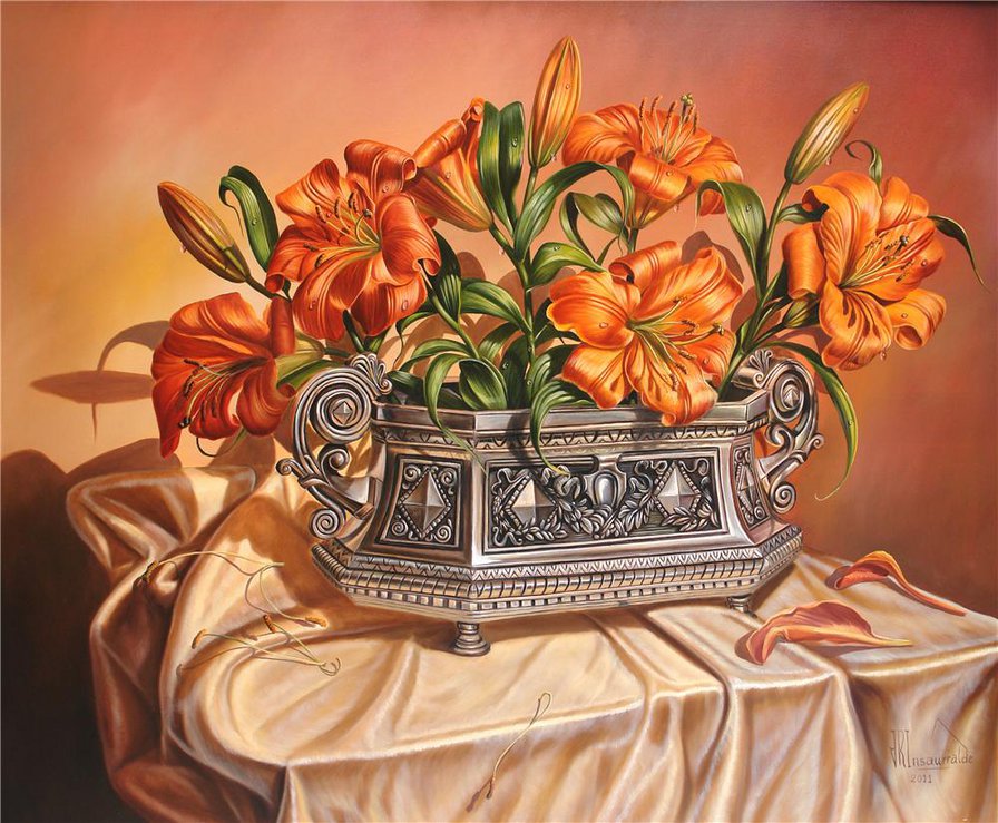 №301031 - натюрморт, цветы, лилии, картина - оригинал