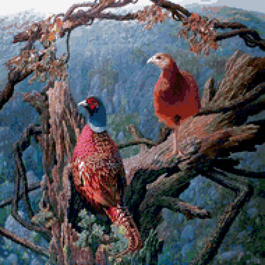 0076 - картина, природа, птицы, лес, красота, лето - предпросмотр